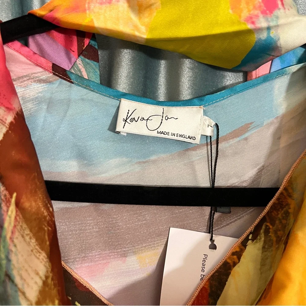 Abstract Watercolor Cowl-Neck Midi Dress - Multicolor - Picture 3 of 6